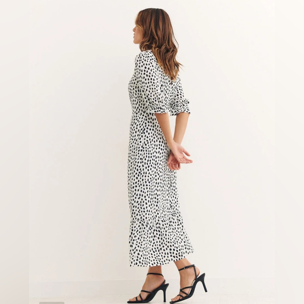Nobody’s Child White Smudge Spot Print Selena Polka Dot Midi Dress - 12 - Picture 2 of 15